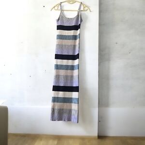 Le Superbe Multi Stripe Rib-Knit Slip Dress